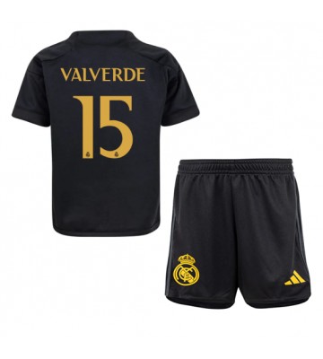 Real Madrid Federico Valverde #15 Koszulka Trzecich Dziecięca 2023-24 Krótki Rękaw (+ Krótkie spodenki)